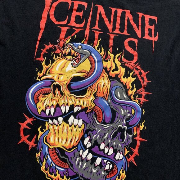Ice Nine Kills INK Snake Skulls Fire & Thorns Black T-Shirt Men's XL Metal Band - Picture 2 of 6